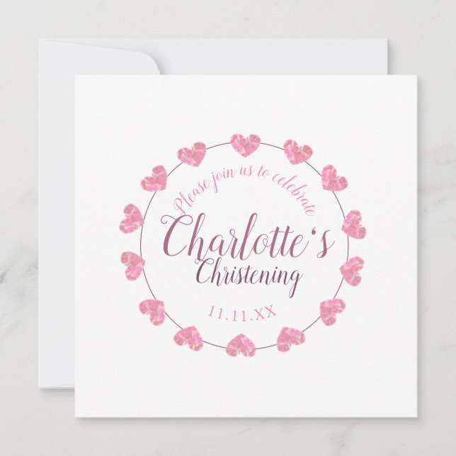 Convites Pétalas cor-de-rosa convidada para batizar (Frente)