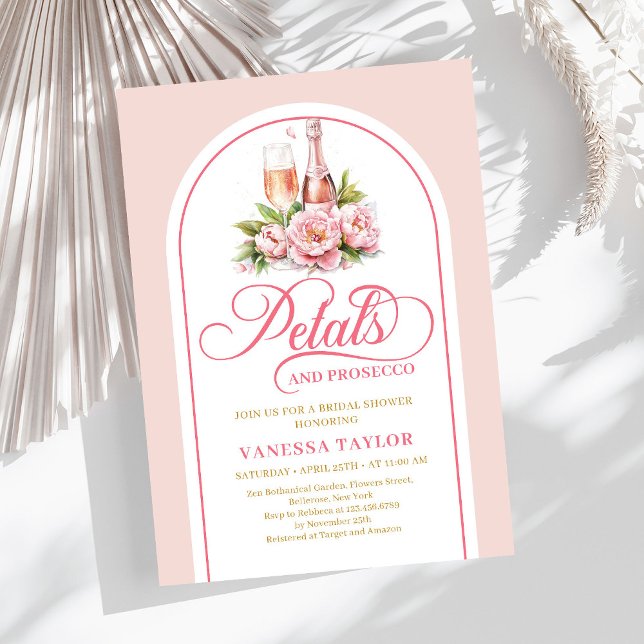 Convites Pétalas da moda e celebração em dourado rosado pro (Trendy petals and prosecco blush gold celebration Invitation)