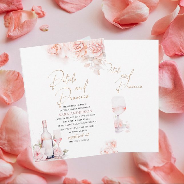 Convites Pétalas de Aquarela Elegante e Prosecco Bridal Sho (Criador carregado)