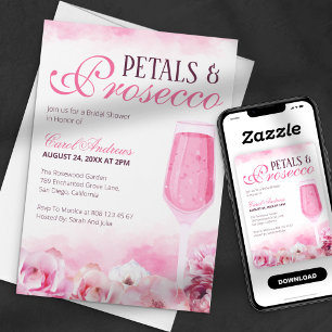 Convites Pétalas de Aquarela Rosa & Prosecco Chá de Bebê da