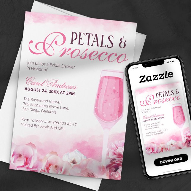 Convites Pétalas de Aquarela Rosa & Prosecco Chá de Bebê da (Criador carregado)