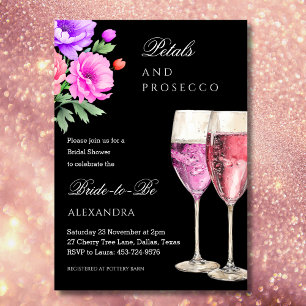Convites Pétalas de Champanhe Rosa e Festa de Noivado com P