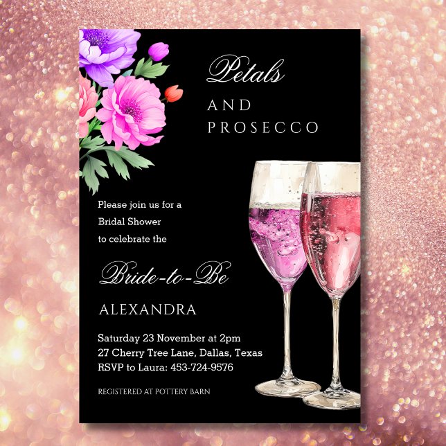 Convites Pétalas de Champanhe Rosa e Festa de Noivado com P (Criador carregado)