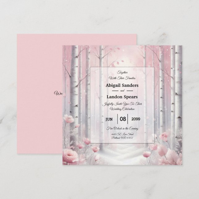 Convites Pétalas de fosco num Casamento de Woodland de inve (Frente/Verso)