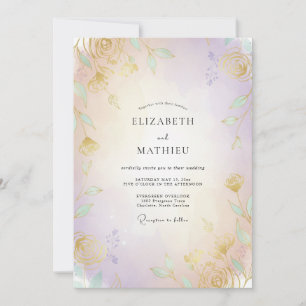 Convites Pétalas de Ouro Iridescente Casamento