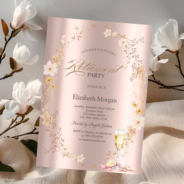 Convites Pétalas de Prosecco Flores Silvestres Dourado Rosa (Criador carregado)
