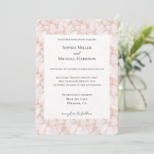 Convites Pétalas de Rosa Rosa Bege Dourado Floral Casamento