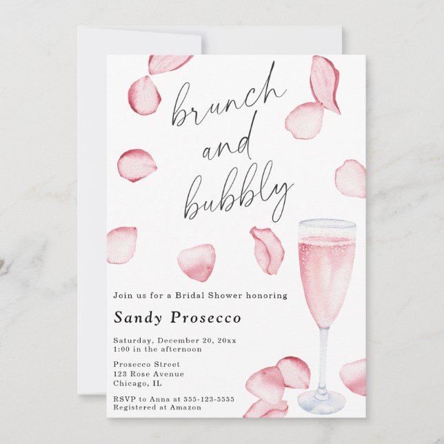 Convites Pétalas e Brunch de Prosecco e espumante Nupcial (Frente)