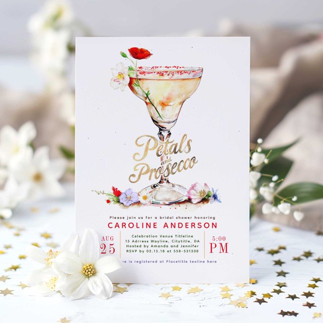Convites Pétalas e Chá de panela Prosecco de Flores Selvage (Wildflowers Bridal Shower Invitation Petals and Prosecco)
