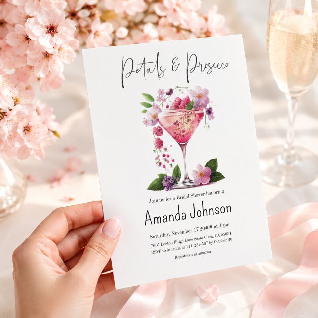 Convites Pétalas e Prosecco Bege Rosa Floral Chá de Noiva (Criador carregado)