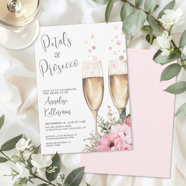 Convites Pétalas e Prosecco Chá de Noiva (Petals And Prosecco Bridal Shower Invitation)