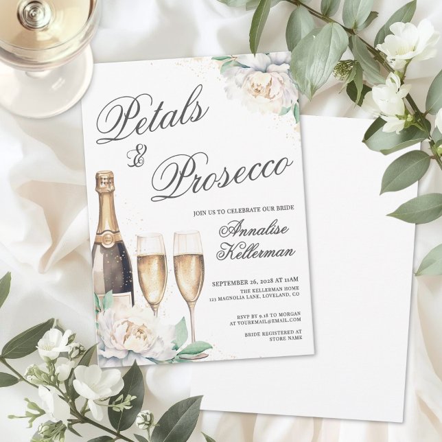 Convites Pétalas e Prosecco Chá de Noiva (Petals And Prosecco Bridal Shower Invitation)