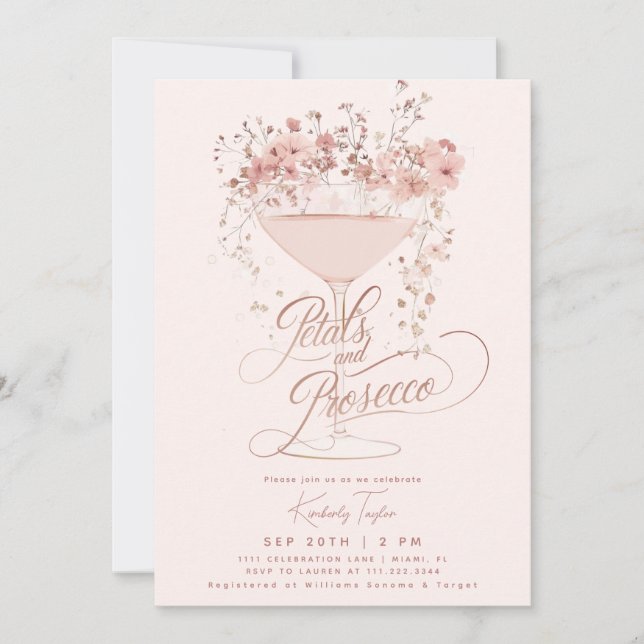 Convites Pétalas E Prosecco Flores Silvestres Rosa Festa de (Frente)