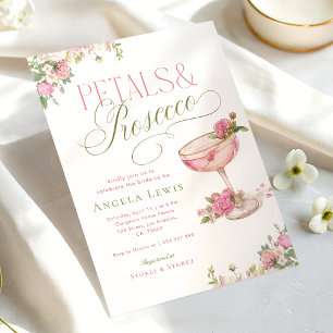 Convites Pétalas e Prosecco Rosa Floral Chá de Noiva