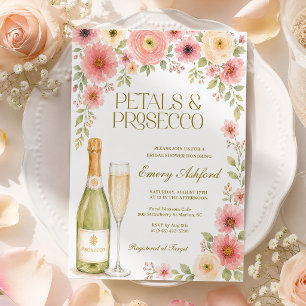 Convites Pétalas e Prosecco Rosa Floral Chá de Noiva