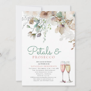 Convites Pétalas Florais e Chuveiro de Noiva Teal Prosecco