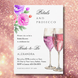 Convites Pétalas Florais Rosa e Chá de panela Prosecco