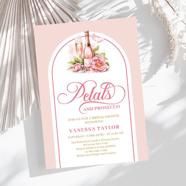 Convites Pétalas modernas de blush e prosecco convidam para (Modern petals and prosecco invite boho arch tones

)