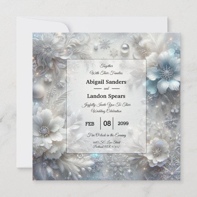 Convites Pétalas Nevadas em Casamento de Florada Congelada (Frente)