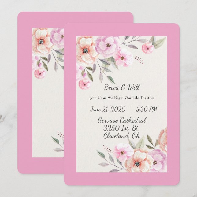 Convites Pétalas Pastéis Lindas (Frente/Verso)