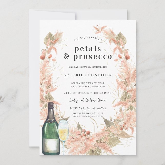 Convites Pétalas & Prosecco | Chuveiro Nupcial de Champanhe (Frente)