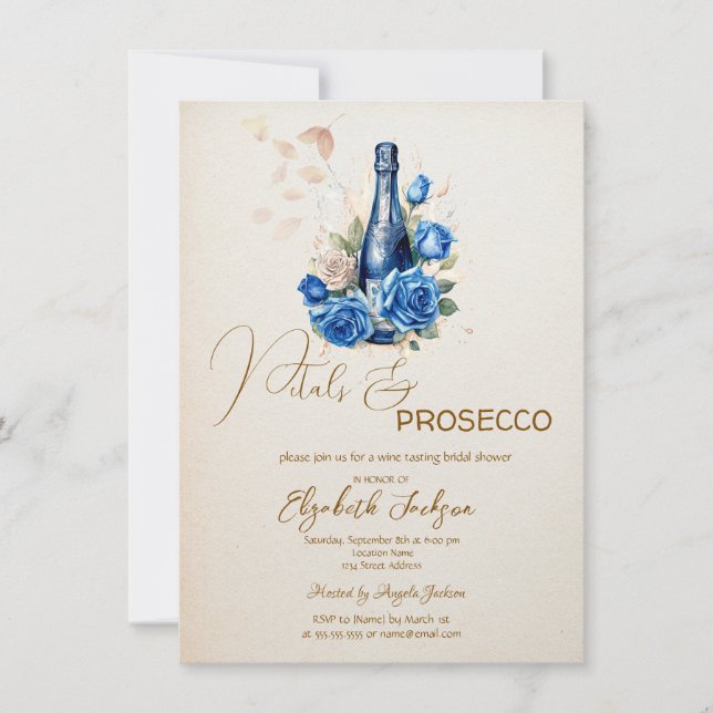 Convites Pétalas & Prosecco Rosas Azuis Champanhe (Frente)