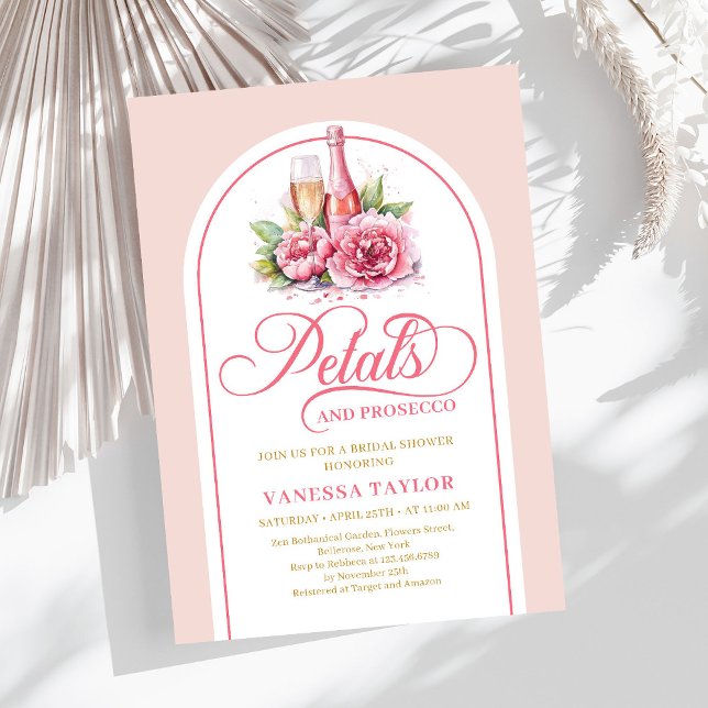 Convites Pétalas românticas e chuveiro de aquarela prosecco (Romantic petals and prosecco watercolor shower)