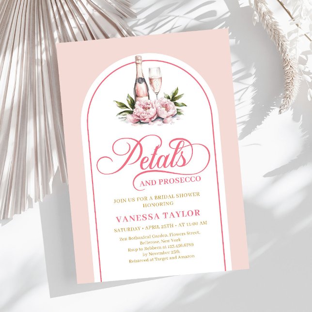 Convites Pétalas românticas e prosecco convidam para edição (Romantic petals and prosecco invite editable tag

)