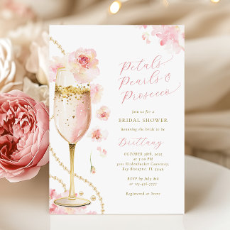 Convites Pétalas Rosadas, Pérolas e Prosecco Chá de Noiva