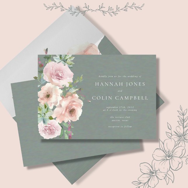 Convites Pétalas Rosadas & Suculentas Salvia Minimal Botâni (Criador carregado)