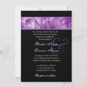 Convites Pétalas Roxas Dahlia Papel Metálico de Casamento