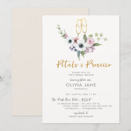Convites Petals Prosecco Anemones Dourado Chá de panela Bub