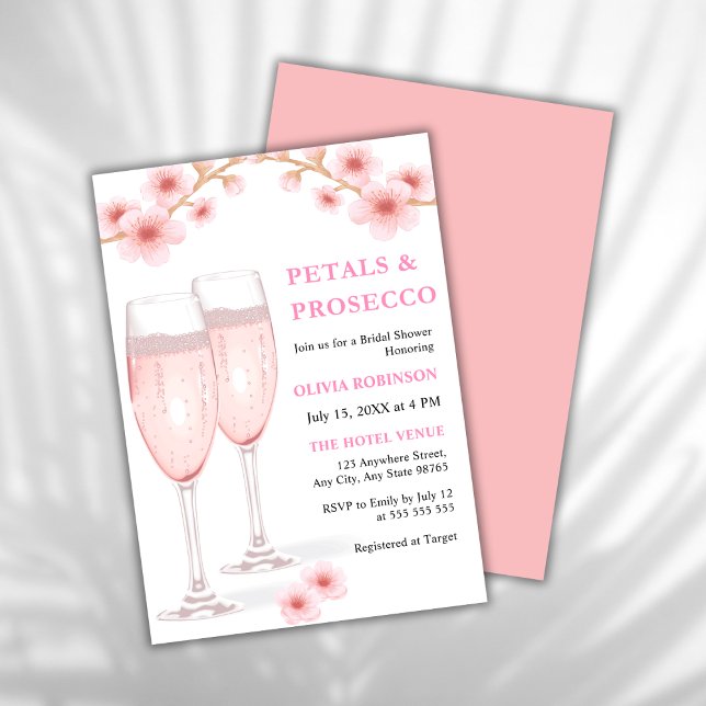 Convites Petals & Prosecco Blush Chá de panela Floral Rosa (Petals and Prosecco Blush Pink Watercolor Floral Bridal Shower Invitation  )