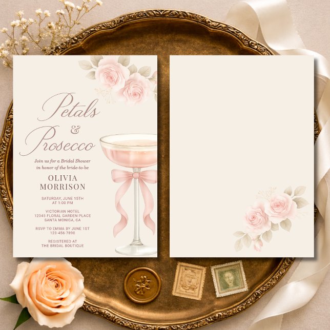 Convites Petals & Prosecco Champagne Bow Bridal Shower (Criador carregado)