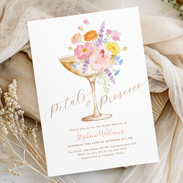 Convites Petals & Prosecco Floral Bridal Shower Invitation (Criador carregado)