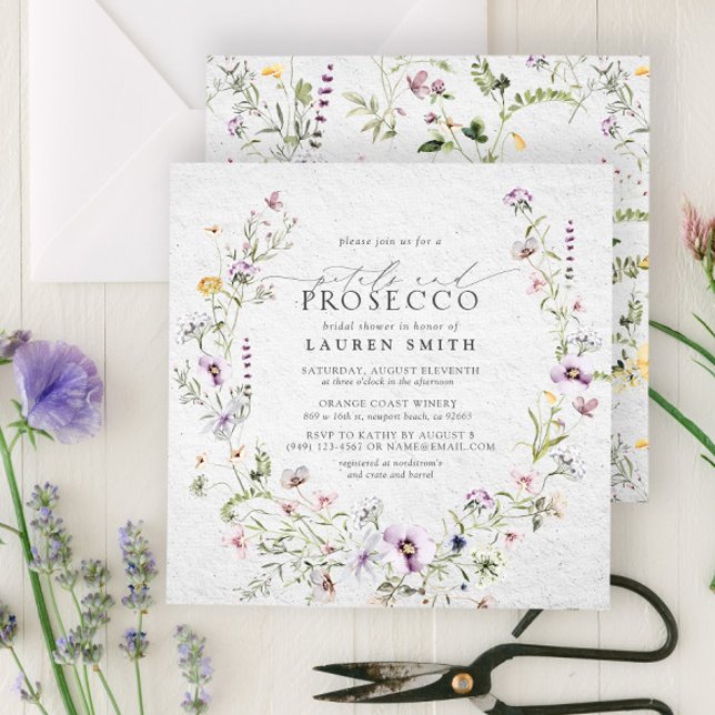 Convites Petals Prosecco Lavanda Chá de panela de flor selv (Create the perfect wildflower petals and prosecco bridal shower with this easy to personalize invite)