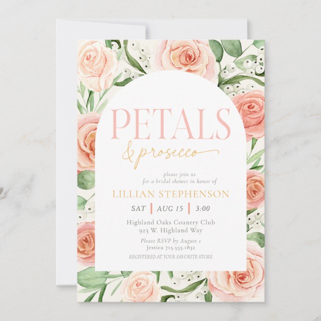Convites Petals & Prosecco Pink Floral Arch Bridal Shower (Frente)