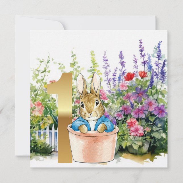 Convites Peter o Coelho em um pote no primeiro aniversário (Frente)