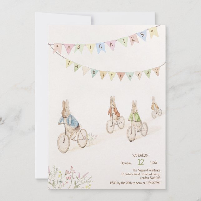 Convites Peter, o primeiro aniversario neutro do coelho (Frente)