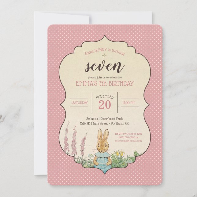 Convites Peter Rabbit | Aniversário da Menina (Frente)