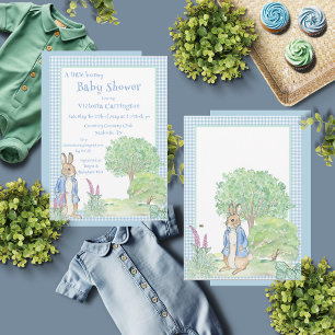 Convites Peter Rabbit Bunny Greenery Chá de fraldas Azul