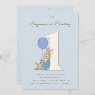 Convites Peter Rabbit   Confetti primeiro aniversario Azul