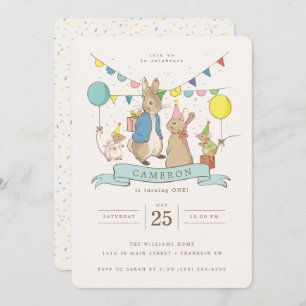 Convites Peter Rabbit e Amigos Balões e Confetti Aniversári