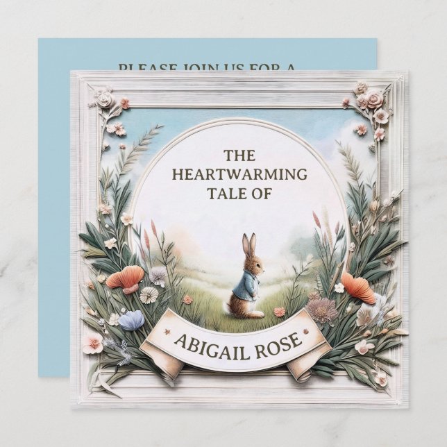 Convites Peter Rabbit no Jardim (Frente/Verso)