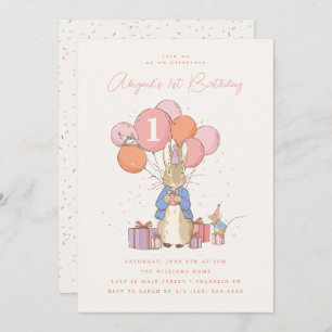 Convites Peter Rabbit  Primeiro aniversario rosaConfetti