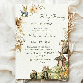 Convites Peter Rabbit watercolor flower animal baby shower