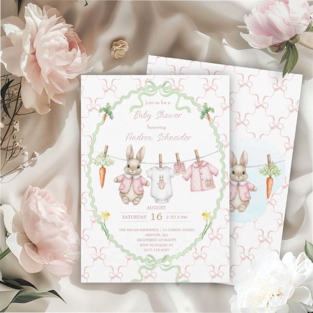Convites Peter the Rabbit Girl Clothesline Baby Shower  (Criador carregado)