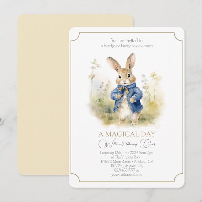 Convites Peter The Rabbit Watercolor Birthday (Frente/Verso)