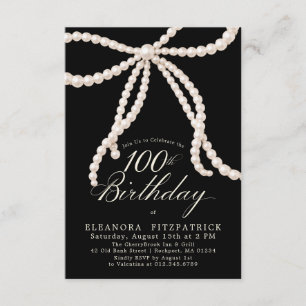 Convites PETITE Aniversário de 100 anos Laço de Pérola Pret