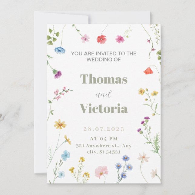 Convites Petite Floral Watercolor Invitation (Frente)